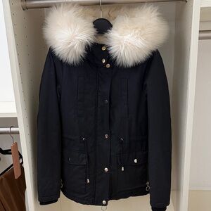 Topshop Black Jacket with Cream Fur Trim